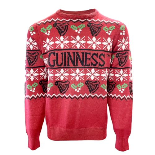 Pull de Noël Guinness G5203 en maille premium rouge et houx brodé