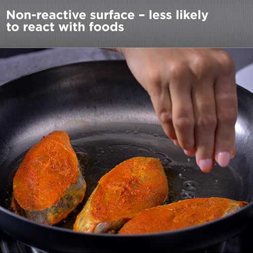 Image of Hawkins 26 cm Futura Slim Cast Iron Frying Pan | Induction & Gas Safe | Lighter to Handle | for Eggs & Everyday Frying | with Lid | Black (IMF26G)|Induction and Gas Stove Compatible