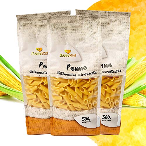 LoveDiet Maisnudeln | Glutenfrei | Vegan | 100% Mais Pasta | Glutenfreie nudeln aus Maismehl | Gluten Free | Ohne Zusätze | Alternative für Nudeln aus Maismehl | Penne (3x500g) Cover