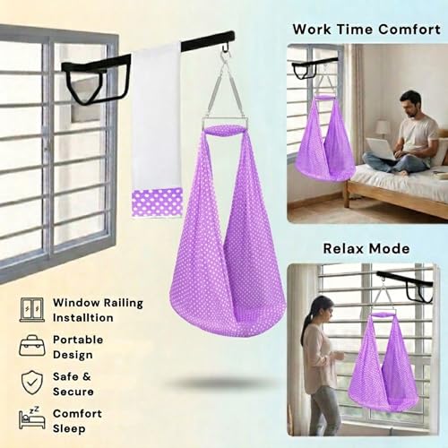 Image of Vparents Sleeping Essentials with Mosquito Net & Spring with Stand, Polka Dots (Purple)