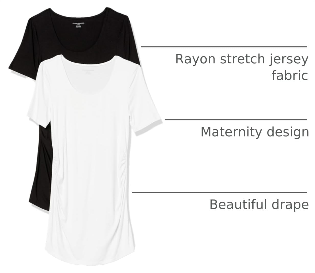 Amazon Essentials Women's Maternity Short-Sleeve Rouched Scoopneck T-Shirt, Pack of 2