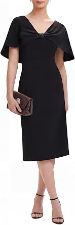 Ever-Pretty Womens V-Neck Cape Sleeves Cocktail Wedding Guest Dress Midi Stretchy Crepe Semi Formal Dresses 02688