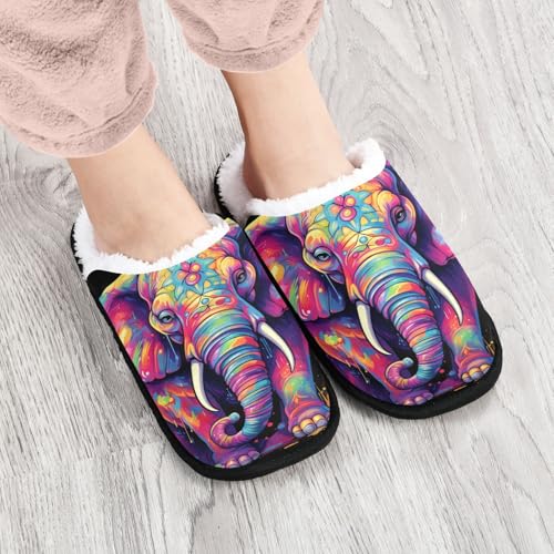 Cartoon Retro Elephant Pink Slippers For Women Men Soft Memory Foam Non-Slip Animal Winter Indoor House Shoes Travel Slipper4