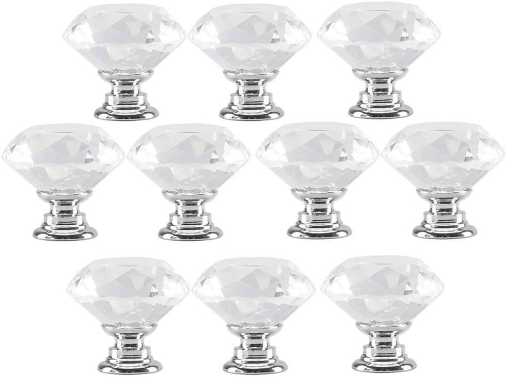 10PCS Crystal Drawer Pulls Glass Clear Door Knobs for Kitchen Cabinets Wardrobe Cupboard Closet Hutch Chest Desk, Diamond Shape Furniture Handles w/Screw by INNKER