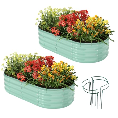 Galvanized Metal Planter Raised Garden Bed Kit for Gardening Outdoor，4x2x1ft 2 Planter Grow Garden Box Raised Flower Bed，Long Vegetable Clearance Herb Raised Garden Beds for Container Gardening