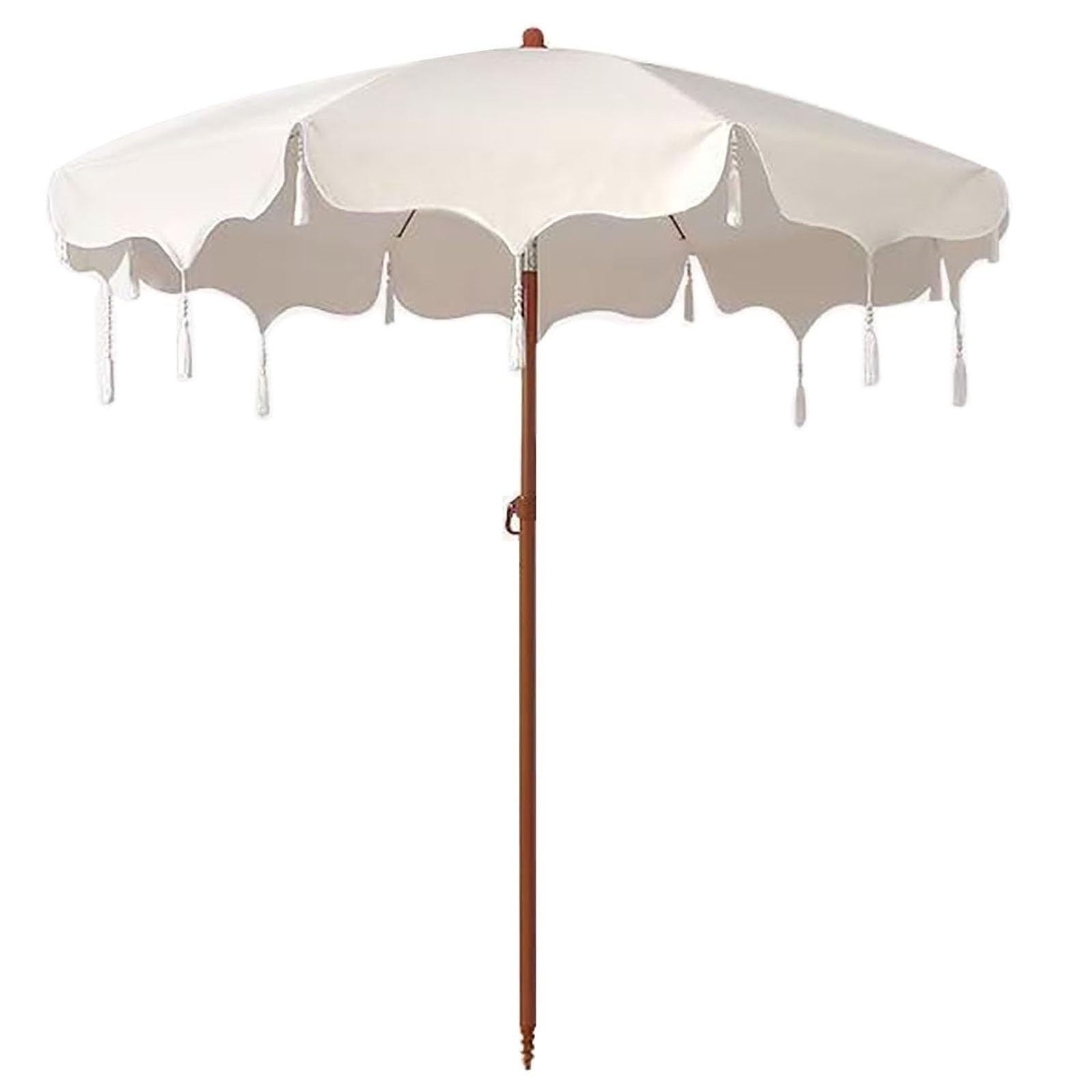 Dxuywsp One Color Cafe Pool Parasol Tassel Umbrella, Waterproof, Outdoor Uv50+ Sunshade Canopy, Portable, Tiltable, Courtyard Commercial Home Terrace Balcony Decorative Parasols, 160 Cm (White)