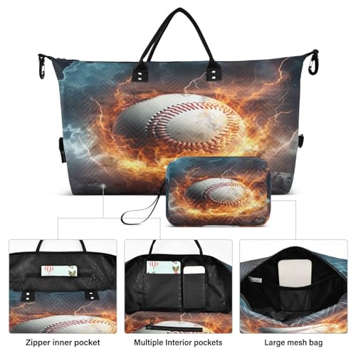 Kigai Fire Baseball Lightning Duffle Bag Versatile Travel Duffel for Men and Women, Carry On for Weekend or Overnight Stay2