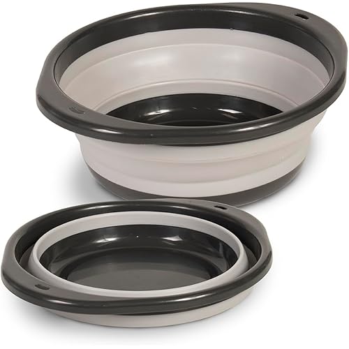 Glad Large Mixing Bowl Collapsible - 5.5L | Foldable Plastic & Rubber Container with Handles for Baking | Dishwasher Safe Kitchen Supplies and RV Essentials Gray