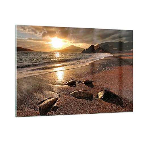Quadri Moderni Soggiorno Spiaggia nuvole sera costa Quadro su Vetro 120x80cm Stampe da Parete in Vetro Camera da Letto Cucina 1 pezzo Wall Art Grandi XXL Decorazione Murale Immagini GAA120x80-2527