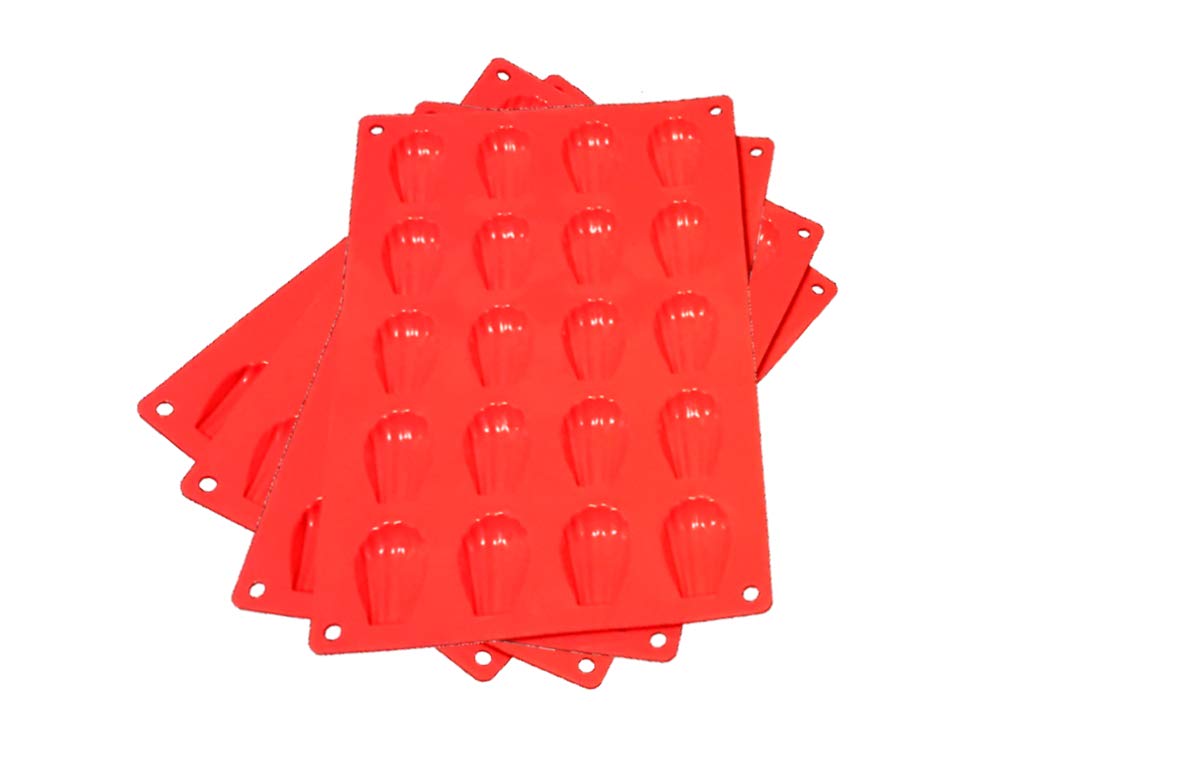 M Gastro Kitchens 4 Pcs Set of 20 Cavity Mini Madeleine Silicone Pan Brownies Cake Cookie Red Mad