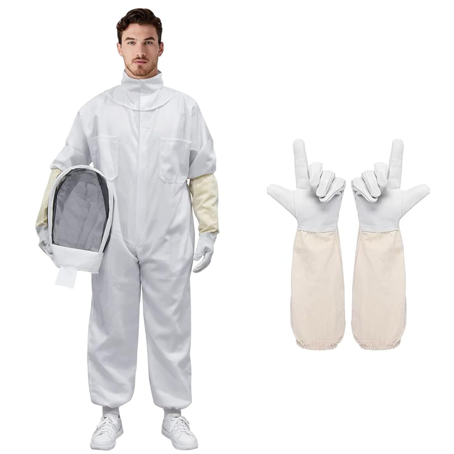 Tuta Apicoltore, Tuta Apicoltore Professionale, Tuta Protettiva per Apicoltori con Guanti da Apicoltore, TOOSOAR Bianco Tuta da Apicoltore (XXL)