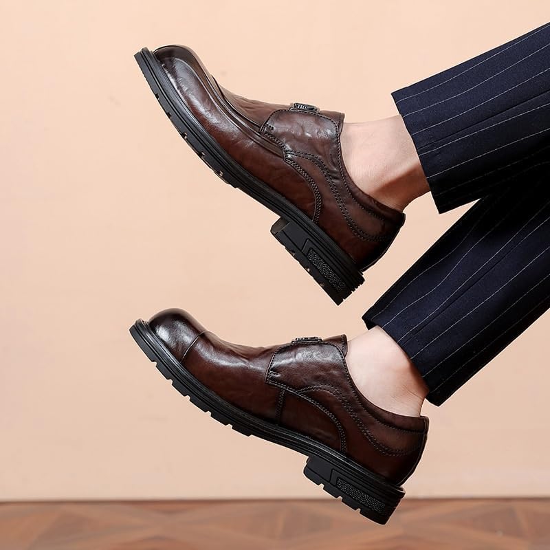 Men's Casual Business Shoes Slip-on Embossed Loafers Dress Shoes Low-top Round Toe Flat Bottom Comfortable Non-Slip Oxford Shoes for Men