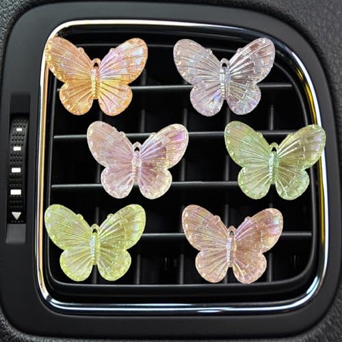 Image of 6 Pcs Butterfly Car Vent Clips, Cute Butterflies Cars Air Conditioning Clip Decorations, Charm Automotive Interior Decor for Women Men Accessories, Automotive Air Fresheners（2 Card Slots and 4 Clips）