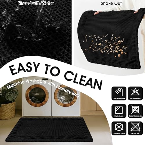 Upgraded Waffle Bath Mat Set 2 Piece Black-Bordered, Super Absorbent Non-Slip Quick Dry Bathroom Rugs with Tassels, Machine Washable Ultra Soft Boho Bath Rugs for Floor, Bath Mats Boho Farmhouse Decor by ACCUMTEK - Used condition - Image 6