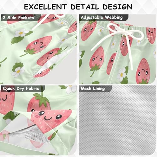 Boys Swim Shorts, Anti-Chafe Swim Trunks Boys 2 T, Cute Strawberries3