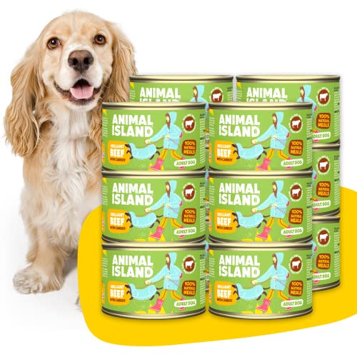 Animal Island Hundefutter Nass Nassfutter für Hunde bis zu 98% Fleisch für Erwachsene Hunde für alle Rassen | Rindfleisch mit Karotten | Multipack 12 x 410 g Cover