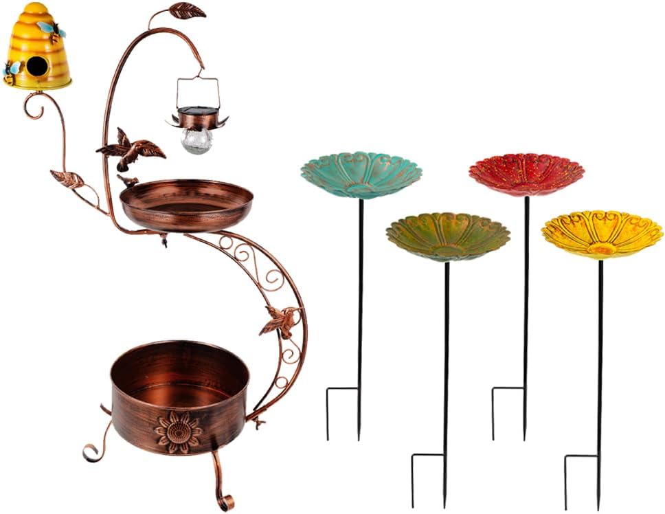 DREAMSOUL Bird Bath with Bird House + Flower Bird Bath