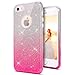 Produktbild KunyFond Glänzend Glitzer Schutzhülle Silikon Hülle Crystal Clear TPU Handyhülle Case Durchsichtig Stoßdämpfend Transparent Weichem Flexible Tasche Bumper Schale für iPhone SE/5S/5 (Gradient rosa)