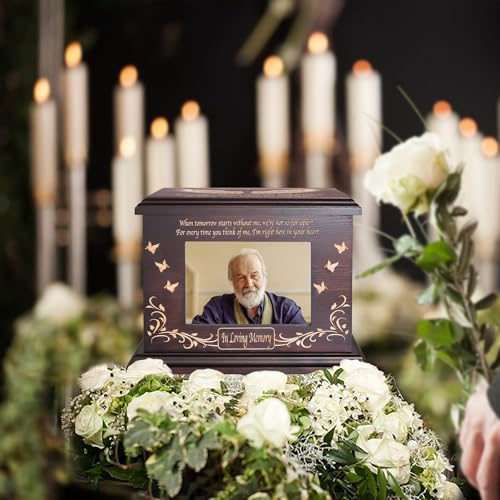 Cremation Memorial Urns for Human Ashes Adult Male Female, Wooden Picture Frame Urns Box and Casket for Men Women Child, Burial Funeral for Ashes