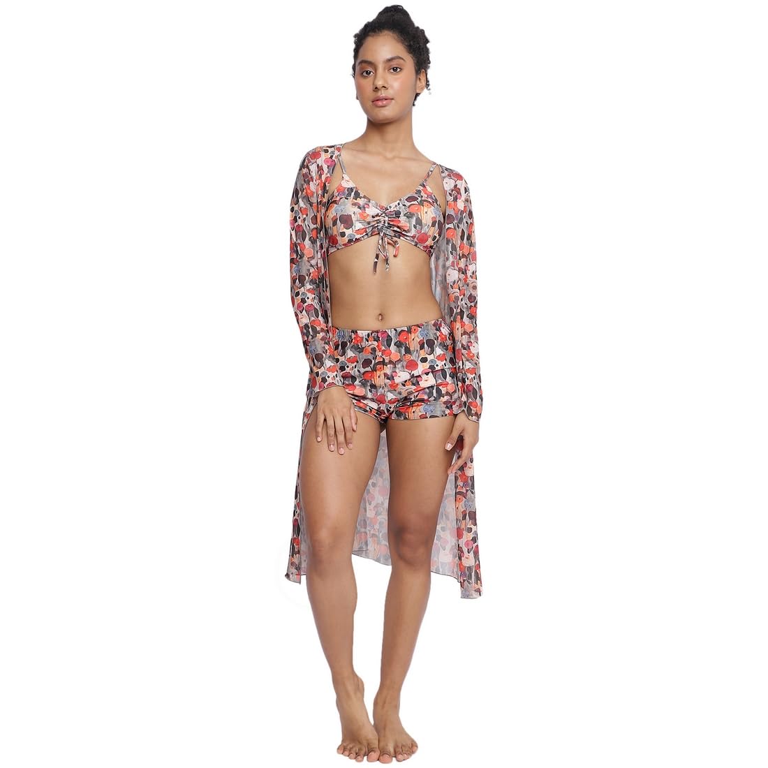 la intimo Kadmat V-Neck Tankini Top with Full Coverage Shorts Two Piece Tankini Set with Matched Mesh Shrug for Women Swimwear Beachwear-picture-28
