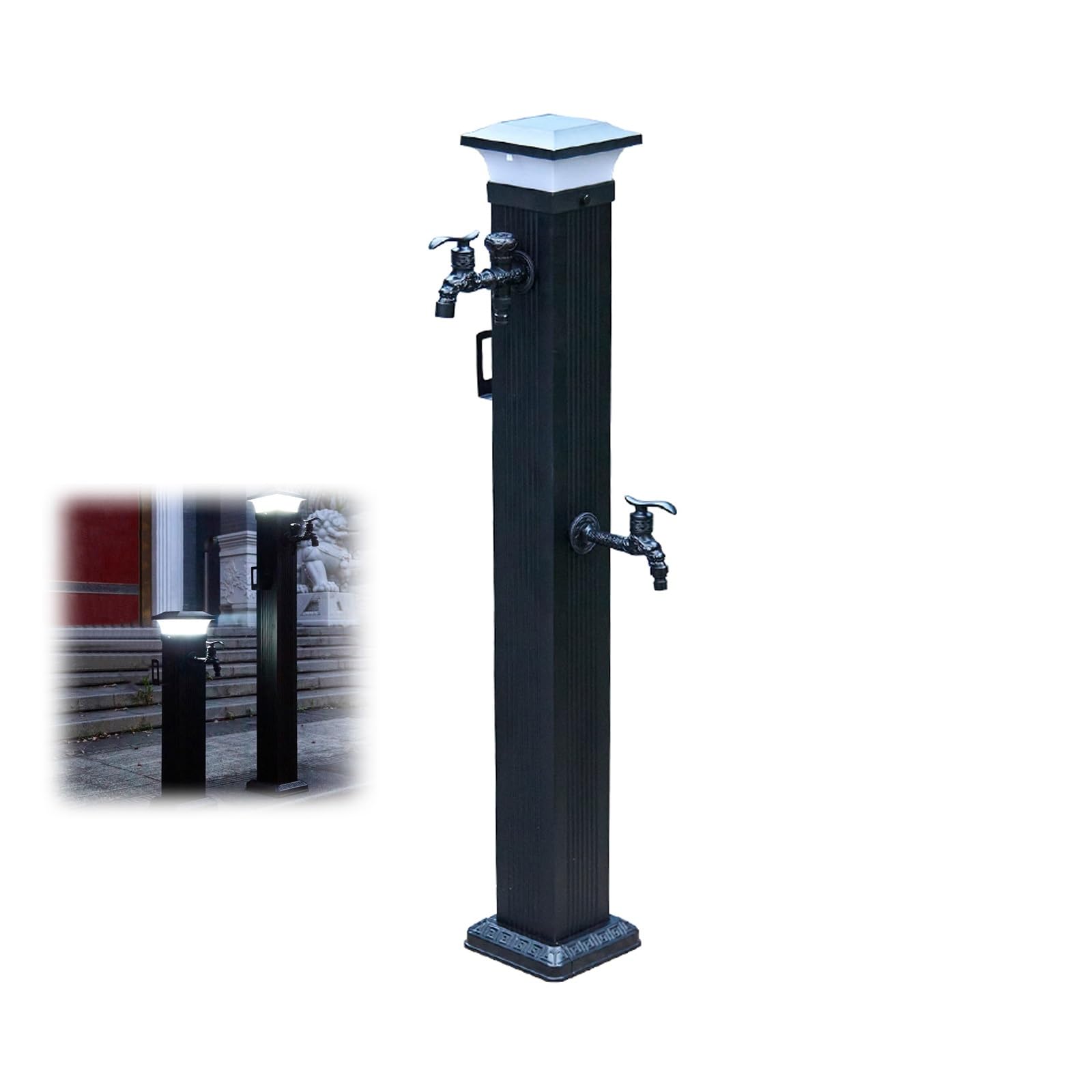 Fontana solare per giardino, elemento decorativo per esterni con rubinetto antigelo, colonna d'acqua solare per cortile e patio