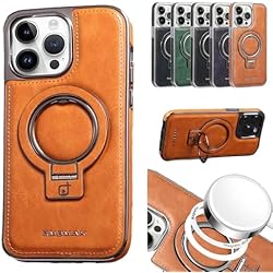 Cargador Qi Con Funda OSEVIO Transmitg - Funda de piel de lujo invisible para iPhone 15/14/13/12 Pro Max, con soporte magnético invisible para anillo (para lphone 12 Pro Max, marrón)