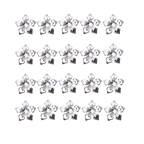non-brand 100 Pedazos Encantos de Metal Filigrana Flores Rebanada Accesorios para Hacer Bisutería de 20mm - Blanco K, 20 mm