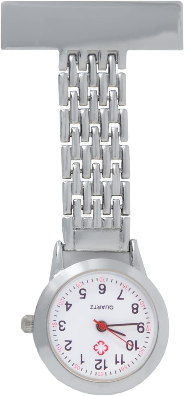 TRIXES Nurses Silver Fob Watch - Stainless Steel Quartz – Pocket Watches with Pin - Clip on Metal Hanging Fob Watch – Gifts for a Doctor, Nurse, Paramedic, Carer & Health Care Professional Men & Women