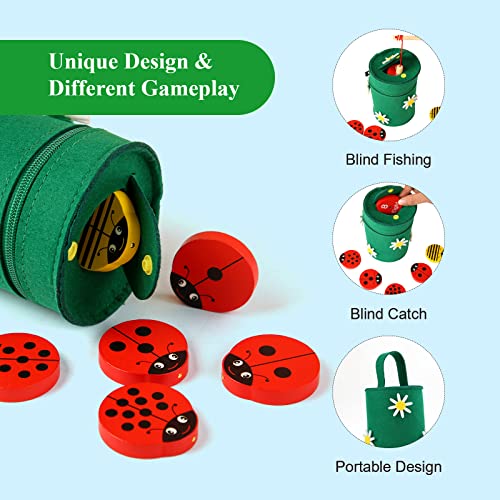Image of WODI Wooden Counting Ladybugs 0-10 Alphabets & Numbers Sorting Montessori Educational Toys for Toddlers Girls&Boys 3+ Learning to Count Cards Matching Painted Ladybug Toy