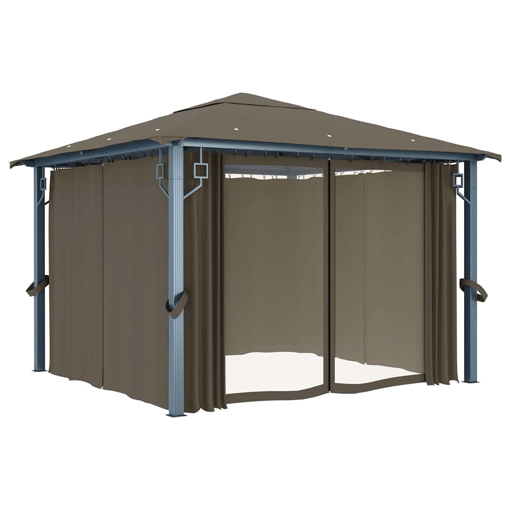 vidaXL Gazebo con Tende e Luci LED 300x300 cm Grigio Talpa Alluminio