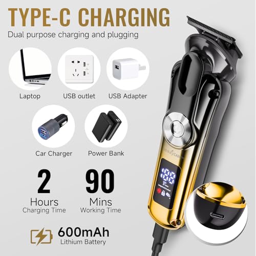 Image of Professional Hair Clippers for Men - Cordless Electric Beard Trimmer Waterproof Barber Clippers for Hair Cutting & Grooming with LED Display,3 Guide Combs
