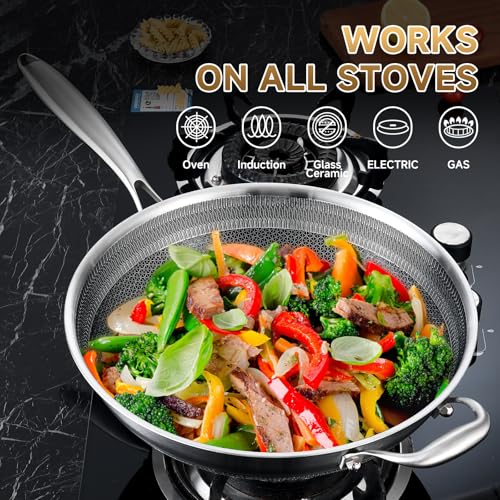 Image of LOLYKITCH Hybird Nonstick Wok Pan with Lid | 13-Inch | Detachable Handle