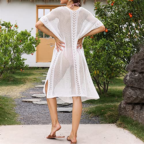 Vestido de playa y bikini de tejido hueco sofisticado en tono monocromo 4