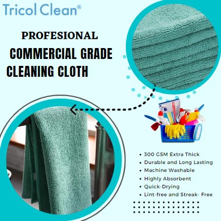 DRI Professional Extra-Thick Microfiber Cleaning Cloth - 16 in x 16 in - 72 Pack (Green) - Ultra-Absorbent, Quick Drying, Chemical-Free Cleaning