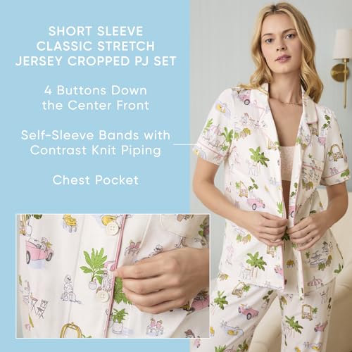 Image of Bed Head PJs Womens Matching Pajamas - Soft Organic Cotton Button Down PJ Shirt & Cropped Pants Set - Loungewear & Sleepwear