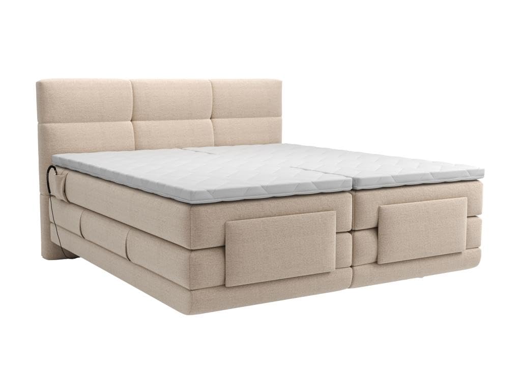 Brand Set letto Boxspring 2x90x200 Beige LODI di PALACIO: Testata trapuntata + Rete relax elet. + Materasso + Topper