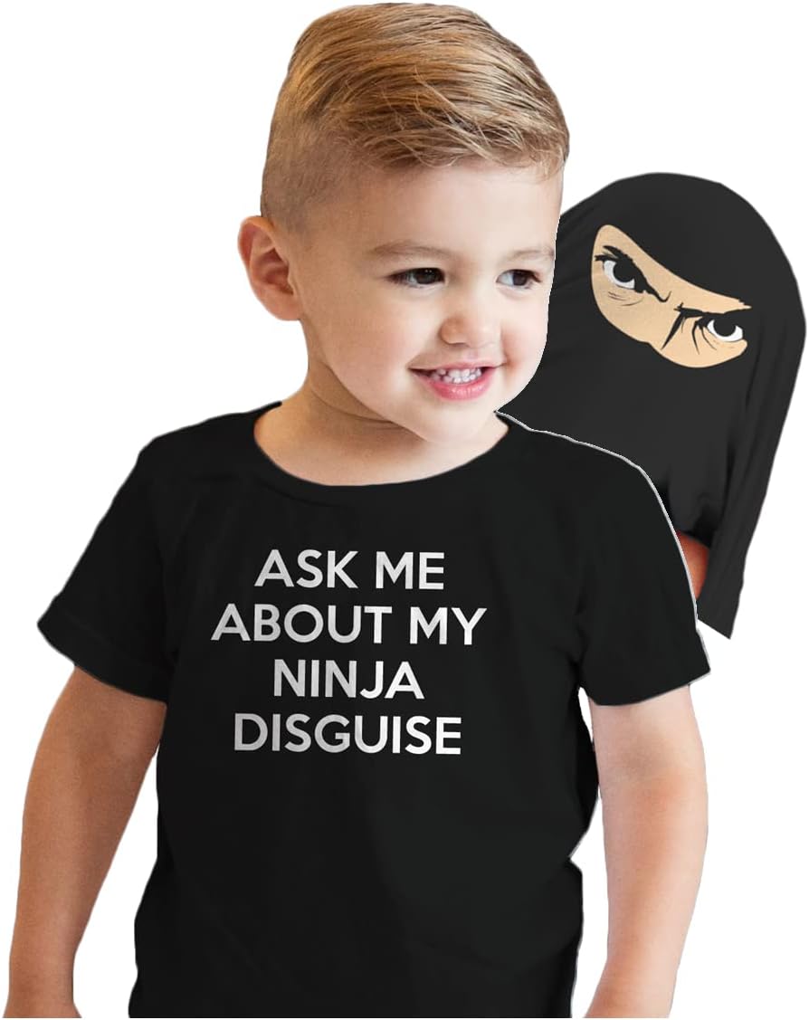 Toddler Ask Me About My Ninja Disguise T Shirt Cool Karate Face Mask Flip Tee