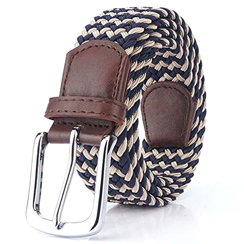 Elastic Braided Stretch Belt Woven Canvas Belt Leather Loop End Tip forMen/Women/Junior with Multicolored