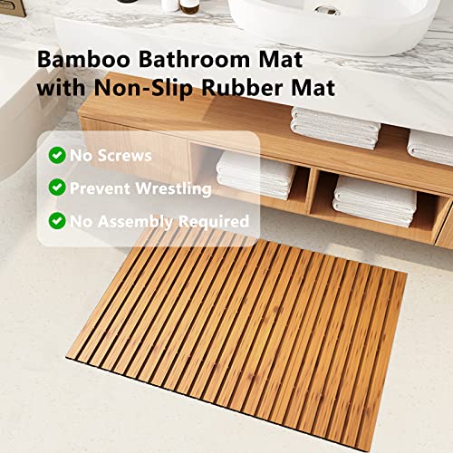 Raslate Bamboo Shower Bath Floor Mat Non Slip Spa Toilet Bathtub Mats Outside Inside Accessories Use For Bathroom And Kitchen 24 X 16 Inch (Improvement Design) #TOP4