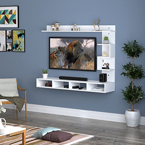 Image of Anikaa Cindy Engineered Wood Wall Mount TV Unit /TV Stand /TV Cabinet /TV Entertainment Unit /Set Top Box Stand (White) (Ideal for 43 Inch)(D.I.Y)