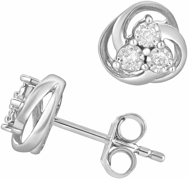 Belacqua Lab Grown Love Knot Diamond Stud Earrings in Sterling Silver, 14K Yellow or Rose Gold Plated Silver, Round Cut, 1/10 Carat, I Color, I1 Clarity, Dainty Jewelry for Women, Gift Box Included