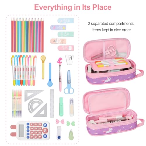 Image of Bagseri Pencil Case for Girls - Expandable Cute Pencil Pouch for Kids Special Pencil Box Large Capacity Pencil Bag Organizer for School (Glitter Purple Unicorn)