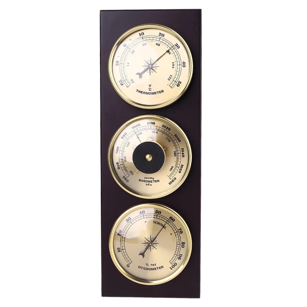 VINGAA Barometer, Barometer, Thermometer, Hygrometer, wandmontierte 3-in-1-Holzständer-Barometer, mechanische analoge Wetterstation, für Wohnzimmer, Schlafzimmer, Büro