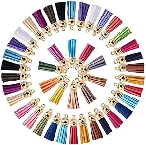 Wanjorlay Lot 100 Pompons Glands Porte-Clés – Faux Cuir Suédé Blanc – Fournitures DIY Artisanat Bijoux Décoration