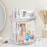 2 Tier Diamond Lazy Susan Bathroom Organizer Countertop, Clear 360 Rotating Cosmetic Makeup Organizer for Vanity, Skincare Organizers Perfume Organizer for Counter - Organization and Storage -9.25INCH