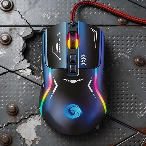 Wired RGB Gaming Mouse, 7200 DPI Ergonomic Programmable for PC Gamers