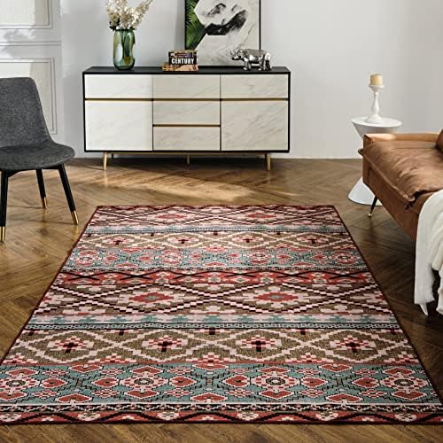 INGEROOM Washable Rug for Living Room Bedroom Vintage Area Rugs Boho Machine Washable Rug Non-Slip Prisian Carpet Rugs Home Decor, 4'x6' Ares Rugs, (Multi-Red)