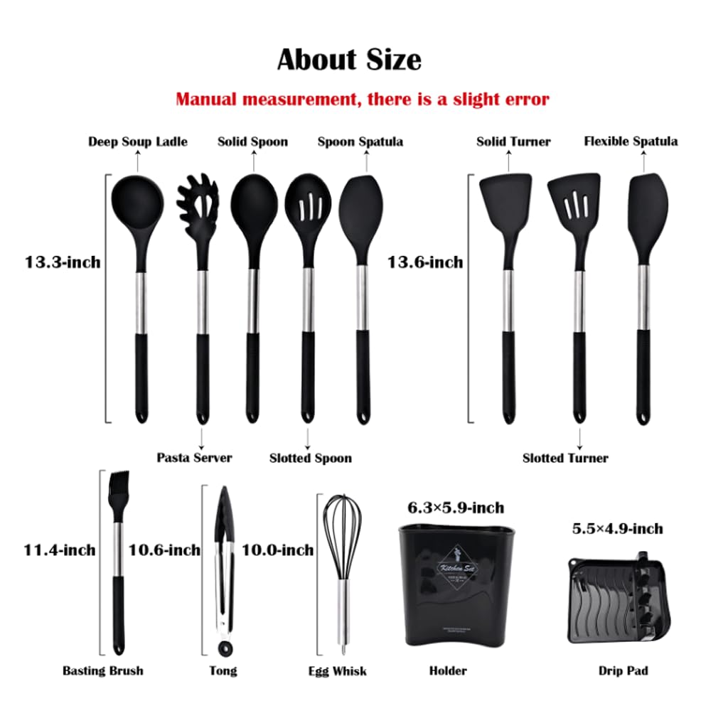 esmen Ensemble d'ustensiles de Cuisson antiadhésifs, Design élégant en Silicone, 12 pièces, Outils de Cuisine avec Support et boîte, ustensiles de Cuisine antiadhésifs