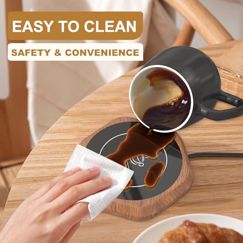 Image of Coffee Mug Warmer for Desk - Wooden Auto Shut Off Drink Warmer for Milk Tea Water Cocoa - Smart Beverage Heating Candle Wax Plate - Hexagonal