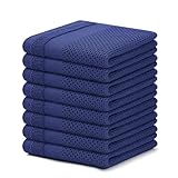 Homaxy 100% Cotton Dish Cloths, Pack of 8-12 x 12 Inches, Waffle Weave Super Soft and Absorbent Dish Towels Quick Drying Dishcloths, Navy Blue